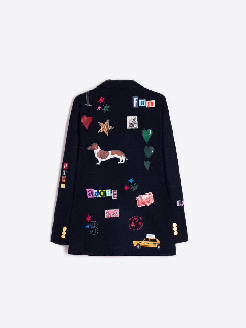 Navy Wool Blazer Graffiti
