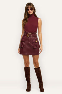 Maelis Vegan Leather Skirt Deep Port