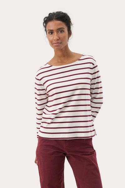 Nela Boat Neck Top Tawny Port Stripe