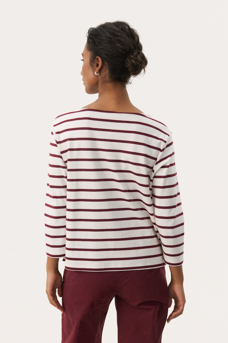 Nela Boat Neck Top Tawny Port Stripe
