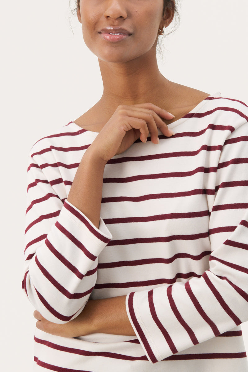 Nela Boat Neck Top Tawny Port Stripe