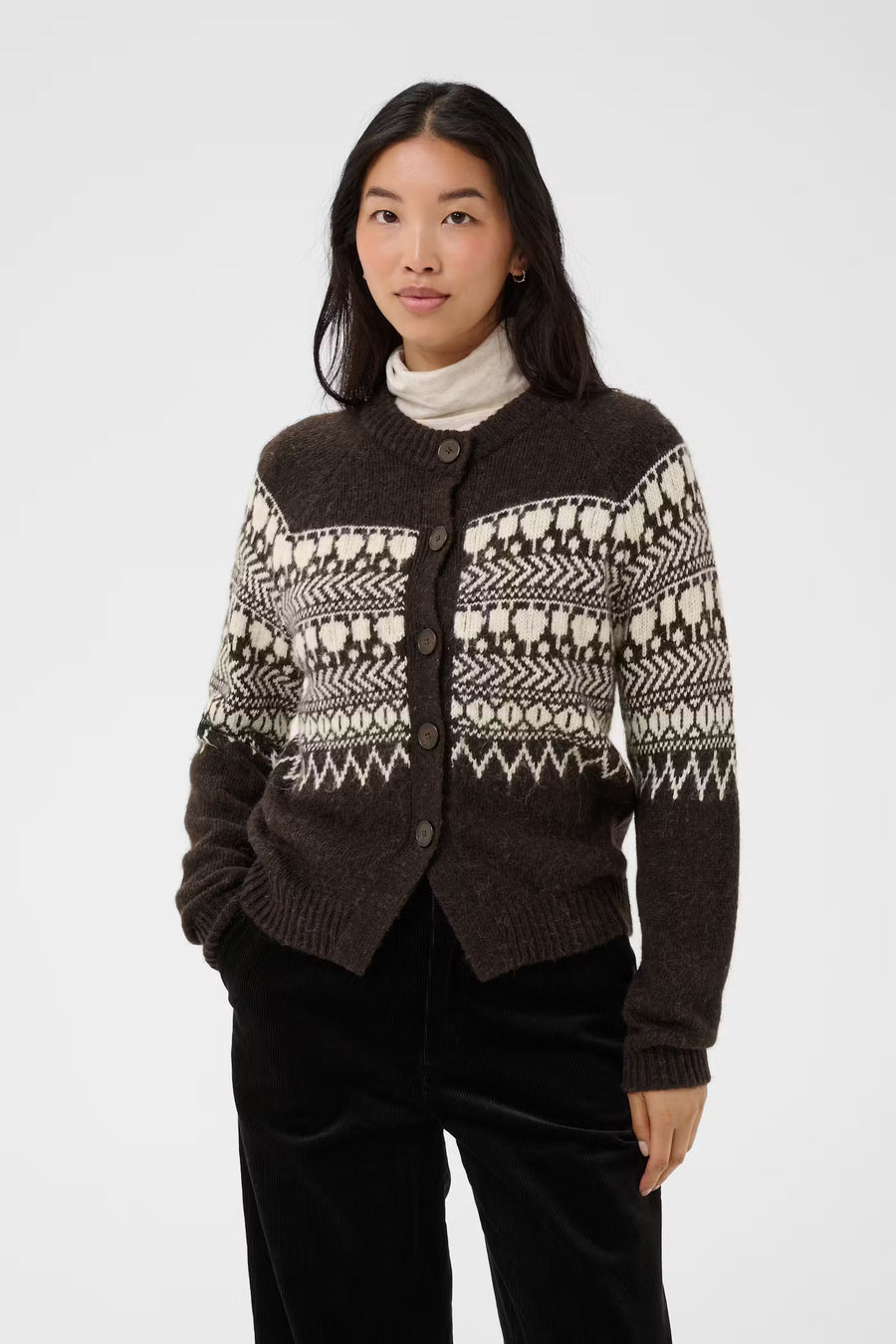 CharmainePW Cardigan Mole/Whitcap Jaquard / Brown