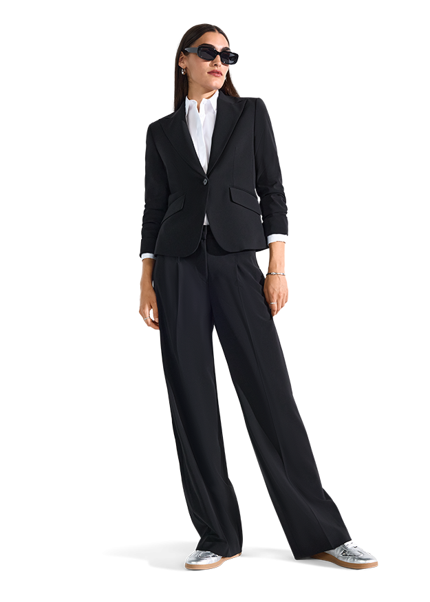Wide Fit Trousers with High Waistband Black