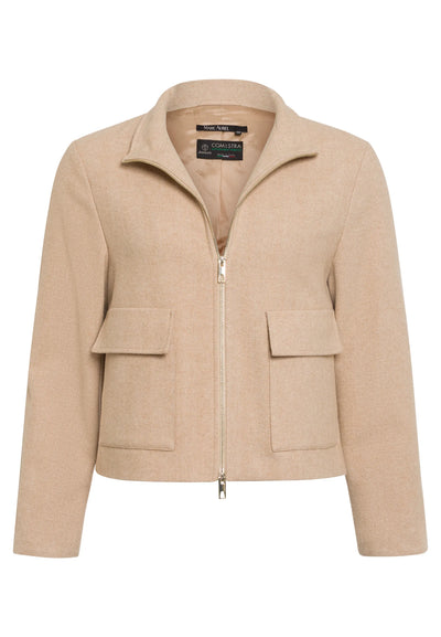 Jacket With Pockets In Italian Wool Blend Beige