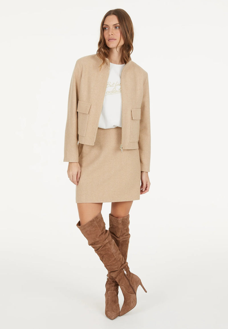 Jacket With Pockets In Italian Wool Blend Beige