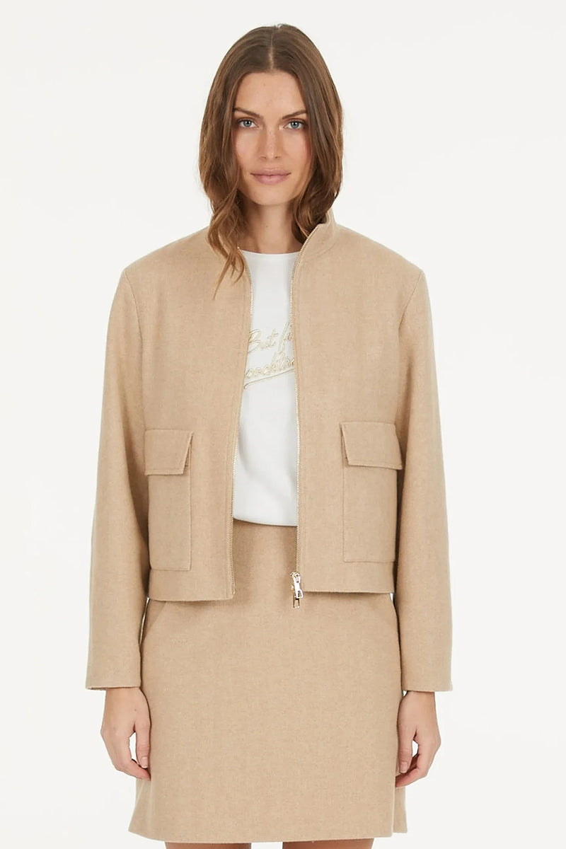 Jacket With Pockets In Italian Wool Blend Beige