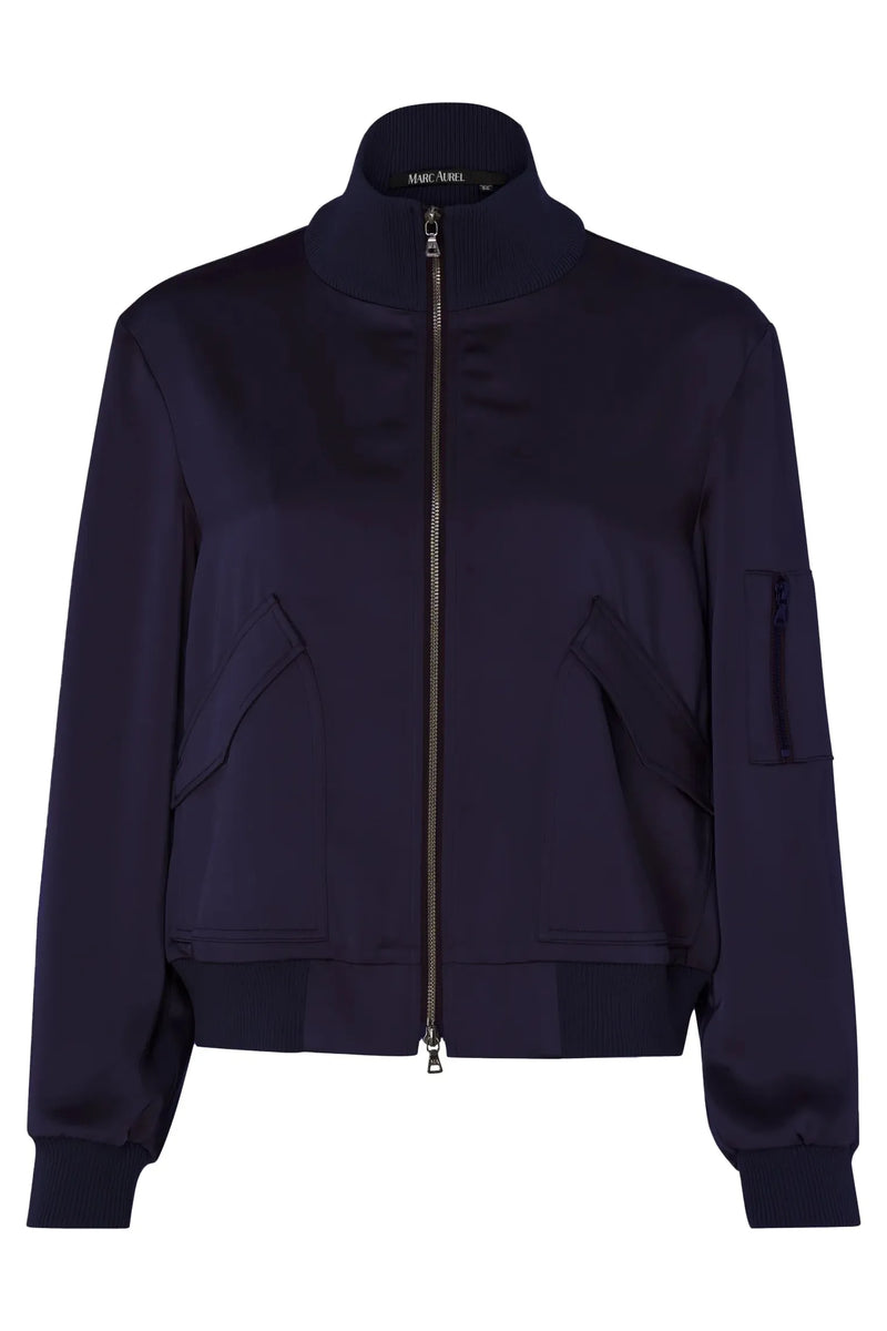 Satin Jacket With Knitted Cuffs Navy