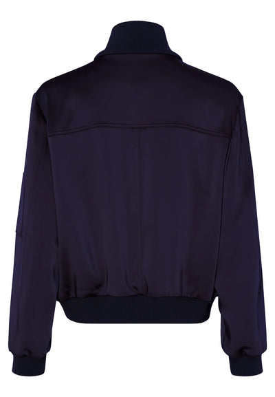 Satin Jacket With Knitted Cuffs Navy
