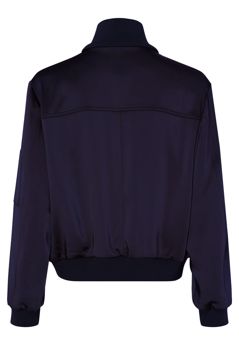 Satin Jacket With Knitted Cuffs Navy