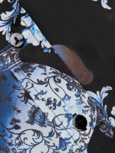 Dani Silk Blouse Black/Blue Porcelain Print