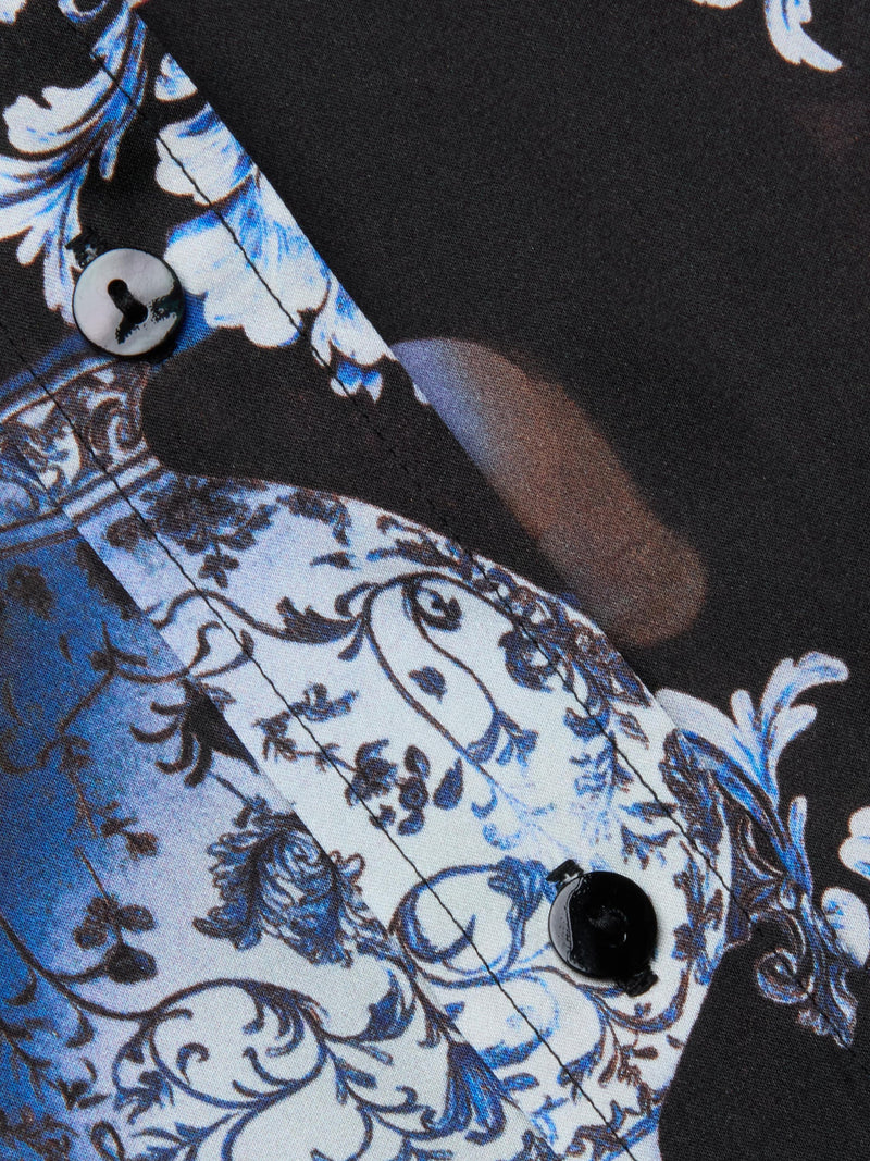 Dani Silk Blouse Black/Blue Porcelain Print