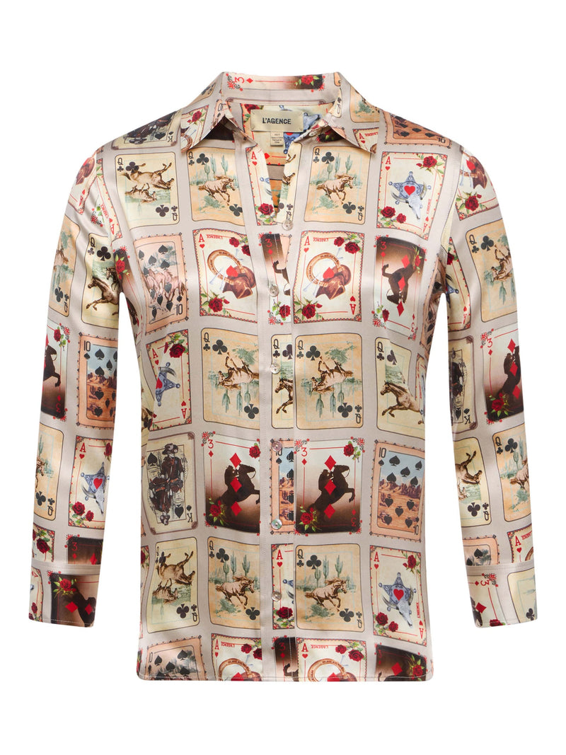 Dani 3/4 Sleeve Blouse in Tan Multi Western Cards