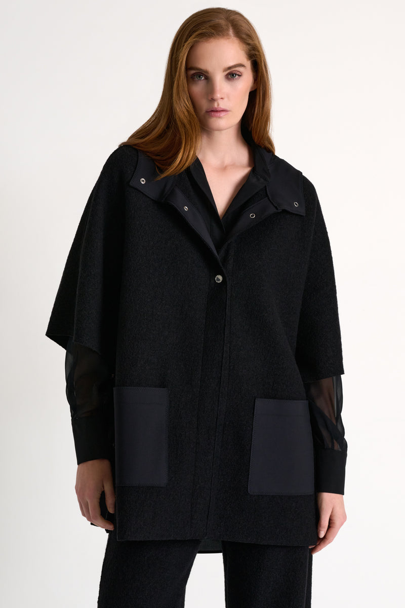 Wool Hooded Cape Black