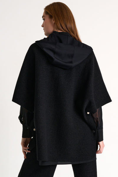 Wool Hooded Cape Black