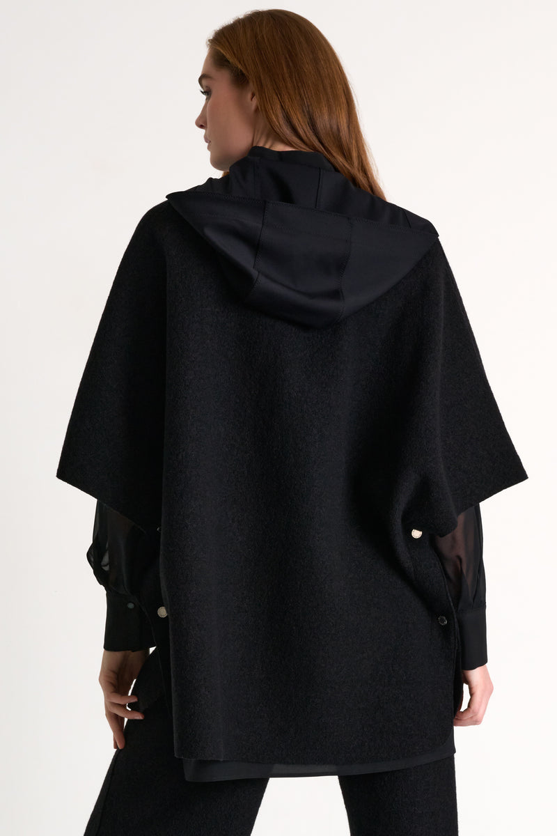 Wool Hooded Cape Black
