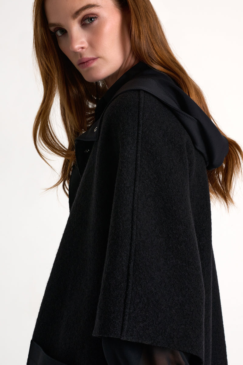 Wool Hooded Cape Black