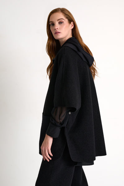 Wool Hooded Cape Black