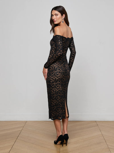 Lindsay Sequinned Lace Dress Black