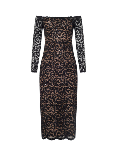Lindsay Sequinned Lace Dress Black
