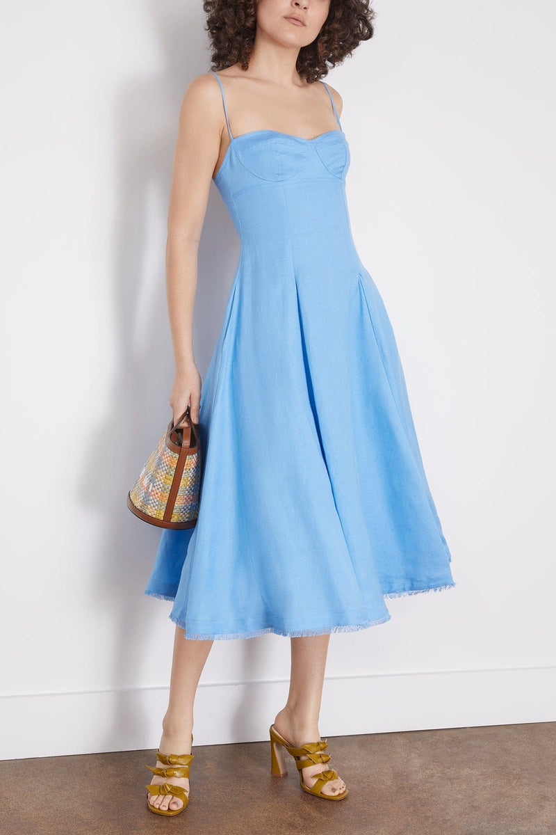 Analise Bustier Midi Dress in Pacific Linen