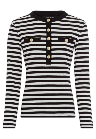 Button-Front Sweater Striped Black/White