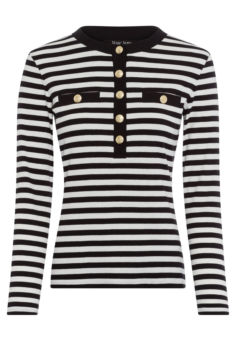 Button-Front Sweater Striped Black/White