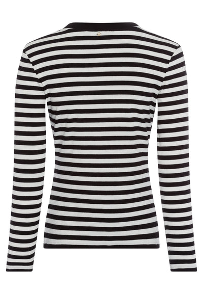 Button-Front Sweater Striped Black/White