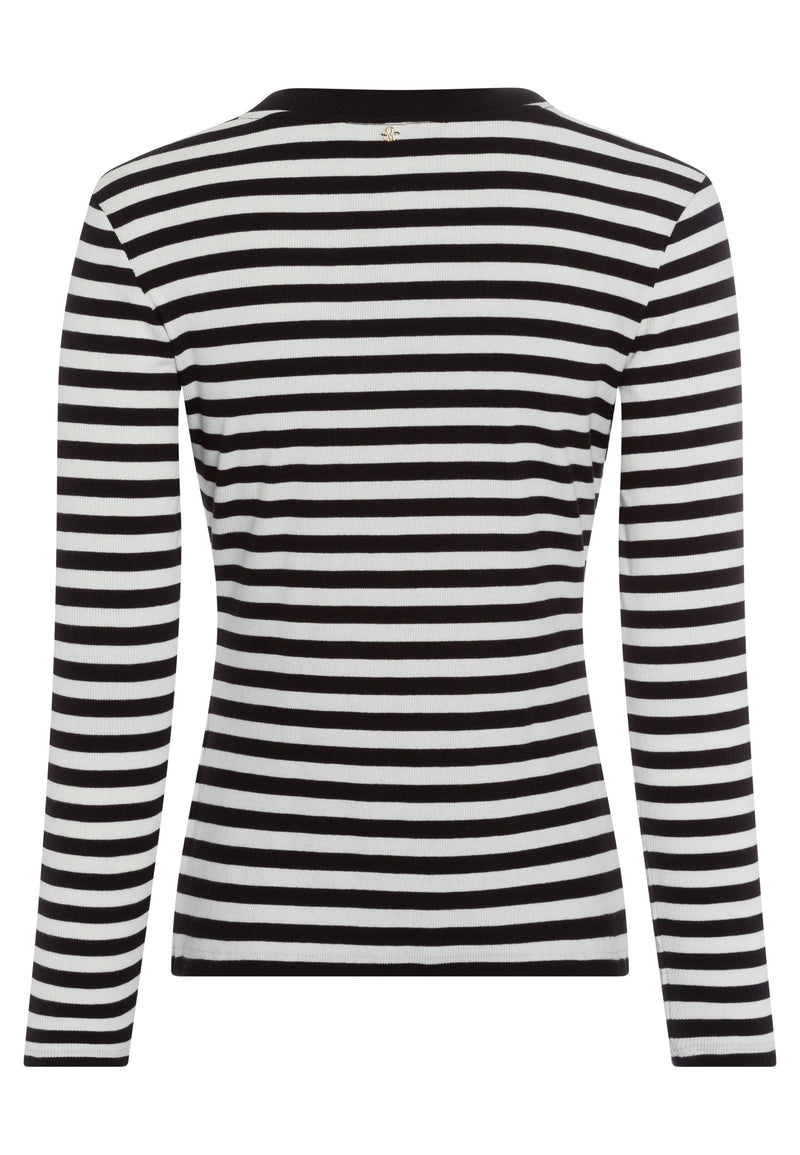 Button-Front Sweater Striped Black/White