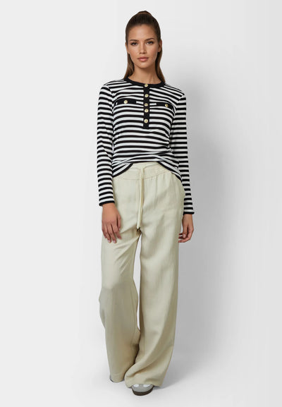 Button-Front Sweater Striped Black/White