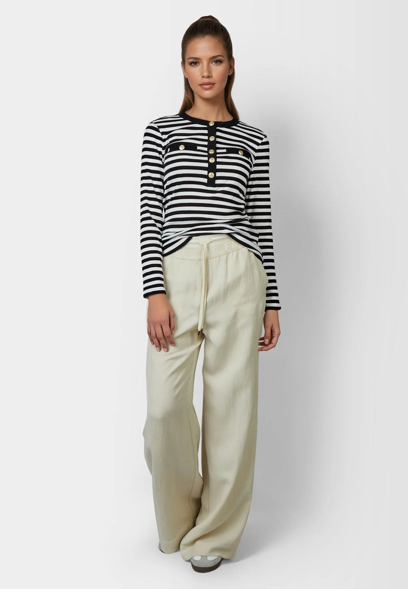 Button-Front Sweater Striped Black/White