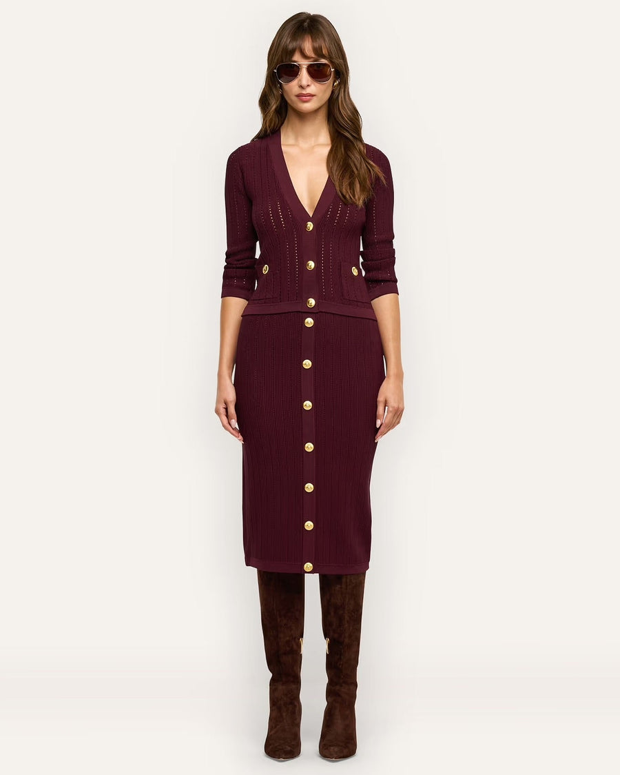 Melania Pointelle Knit Skirt Deep Port/Gold