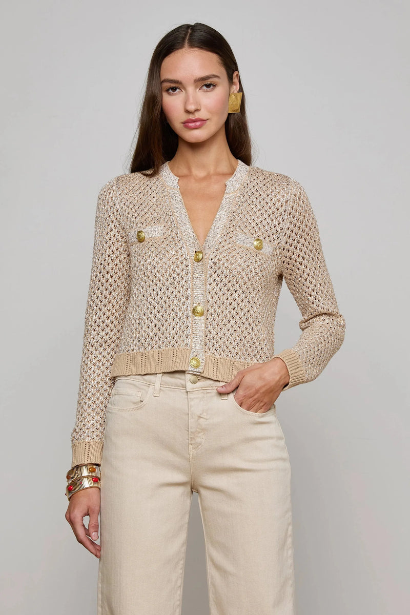 Blanca Sequin Cardigan In Natural Gold