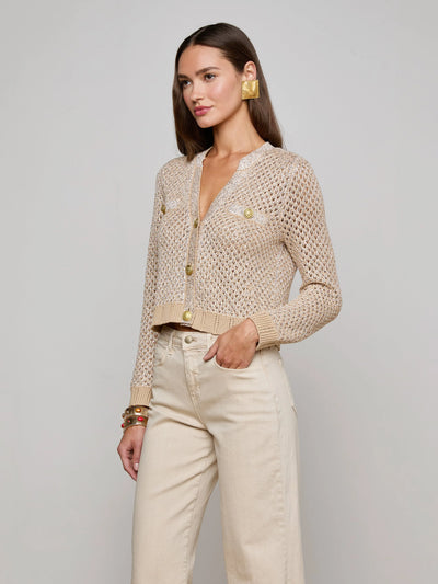 Blanca Sequin Cardigan In Natural Gold