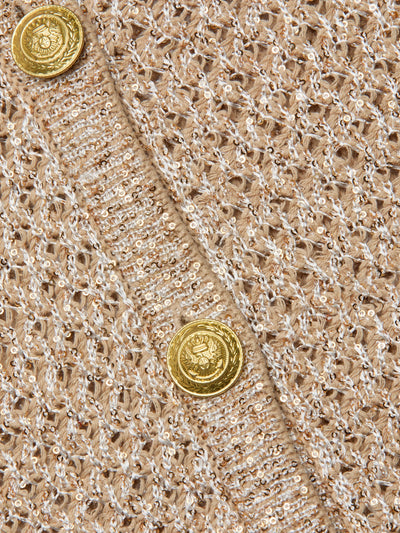 Blanca Sequin Cardigan In Natural Gold