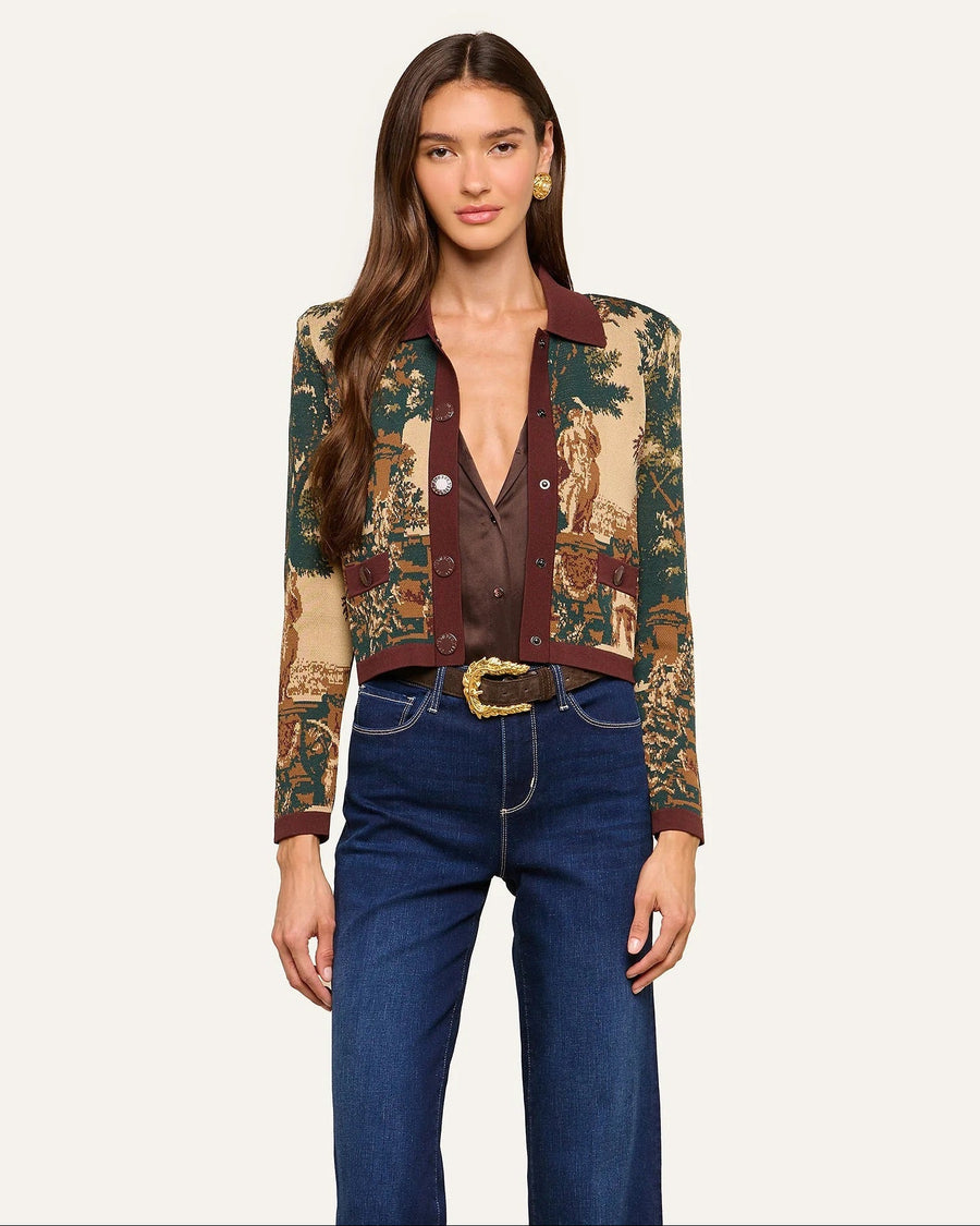 Osiris Jacquard Cardigan Multi Scenic Tapestry Print