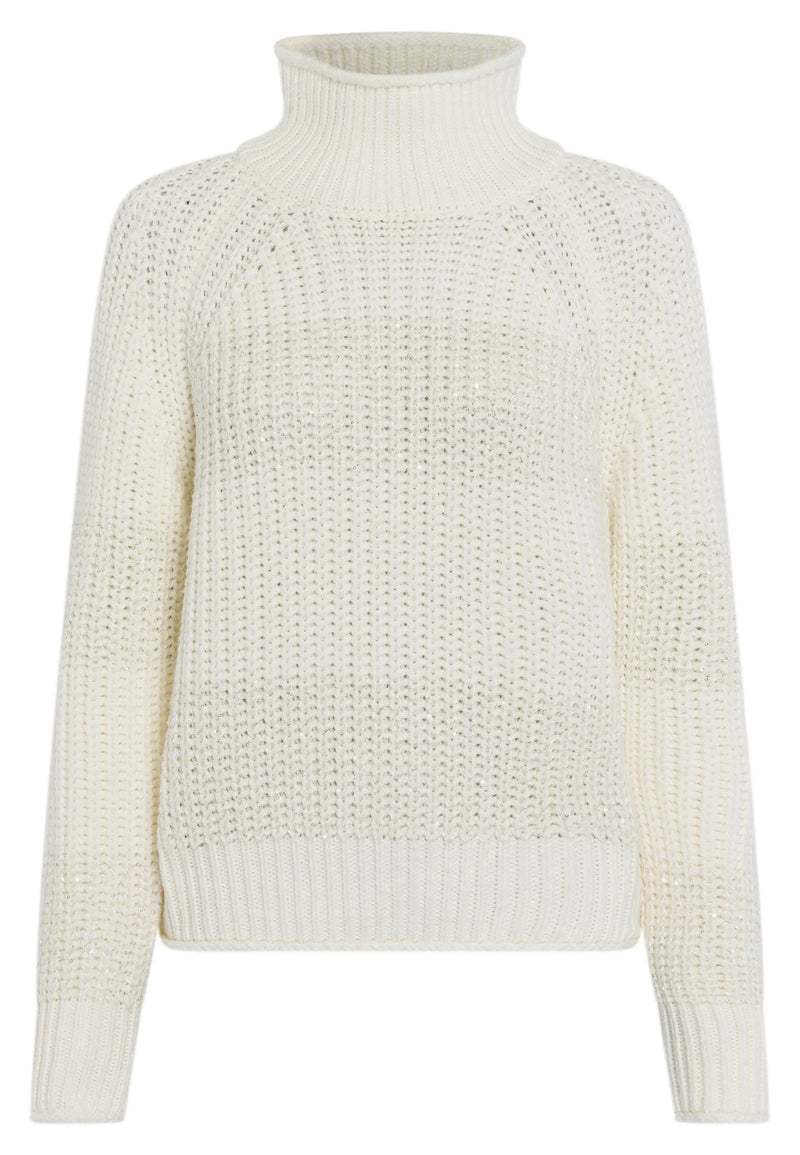 Ribbed Sweater with Sequin Stripes Cream
