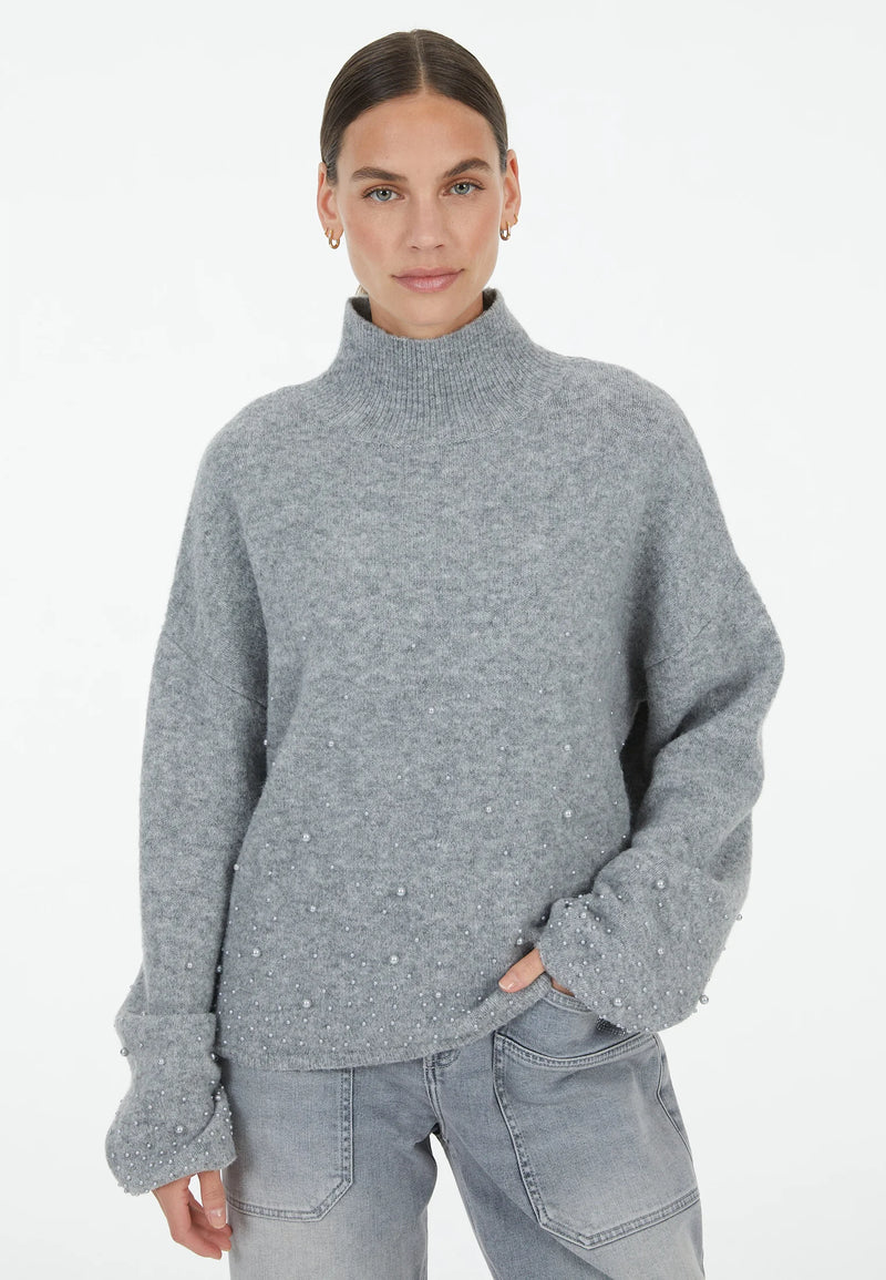 Sweater With Beaded Appliqué Mid Grey