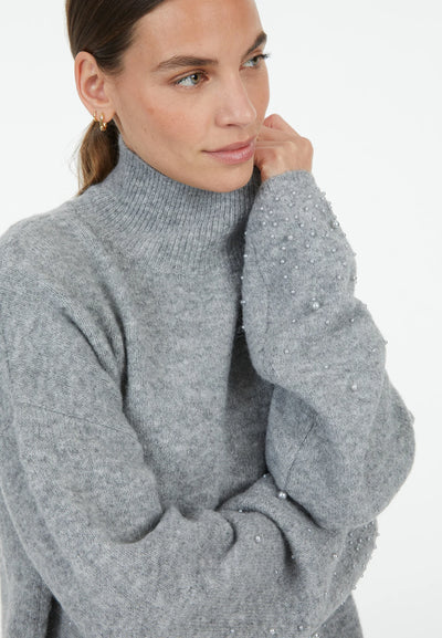 Sweater With Beaded Appliqué Mid Grey