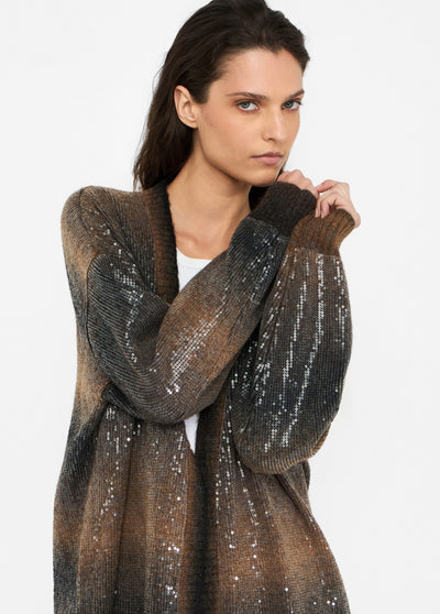 Longline Cardigan With Sequins Brown