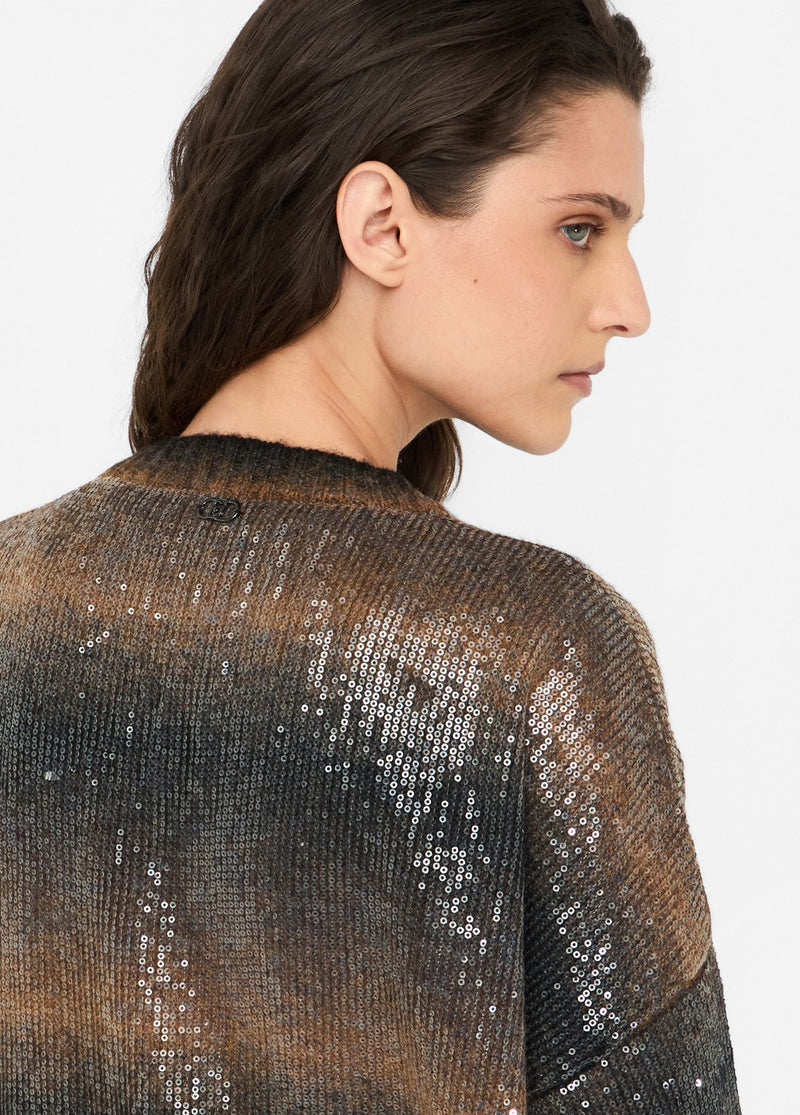 Longline Cardigan With Sequins Brown