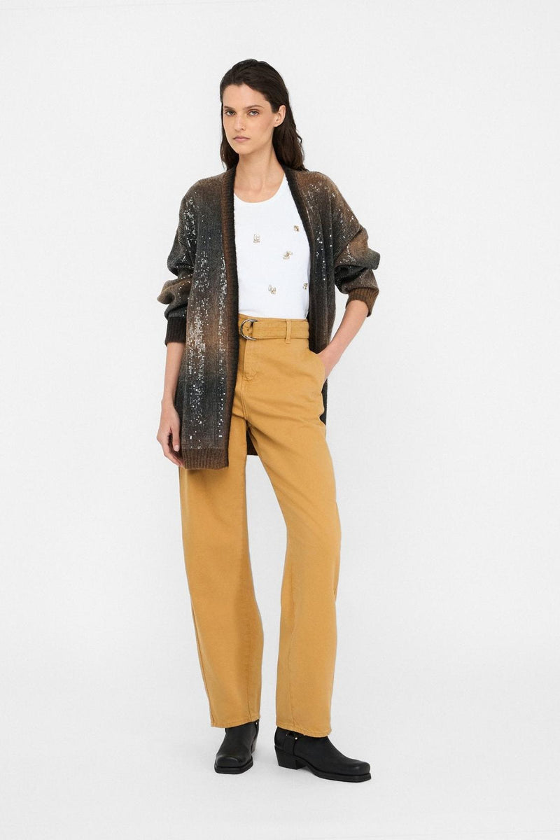 Longline Cardigan With Sequins Brown