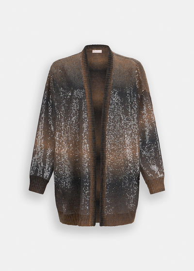 Longline Cardigan With Sequins Brown