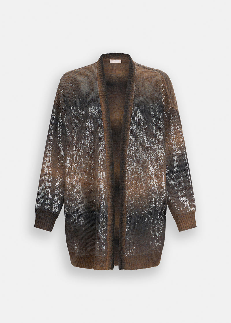 Longline Cardigan With Sequins Brown