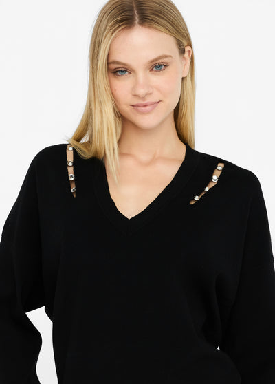 Jumper With Gemstones Black