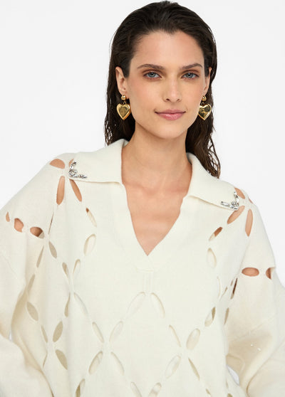 100% Wool Jumper With Bejewelled Embroidery