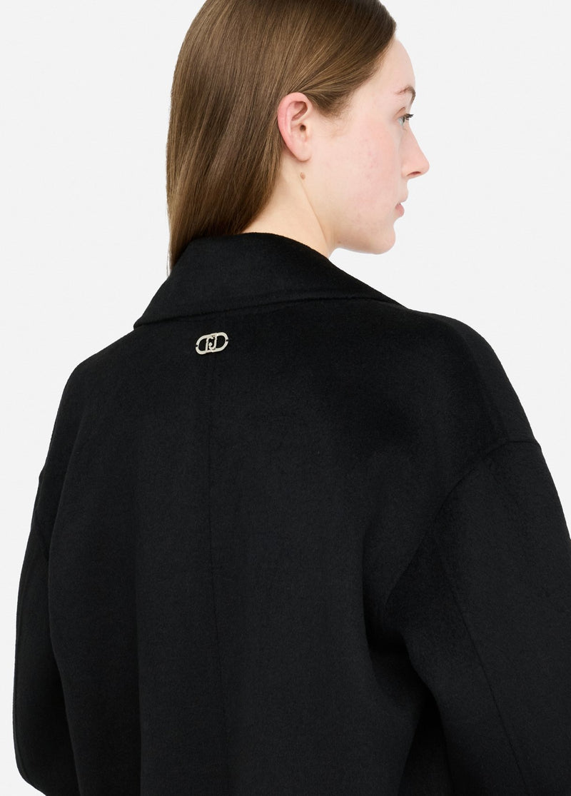 Wool Coat With Bejewelled Embroidery Black