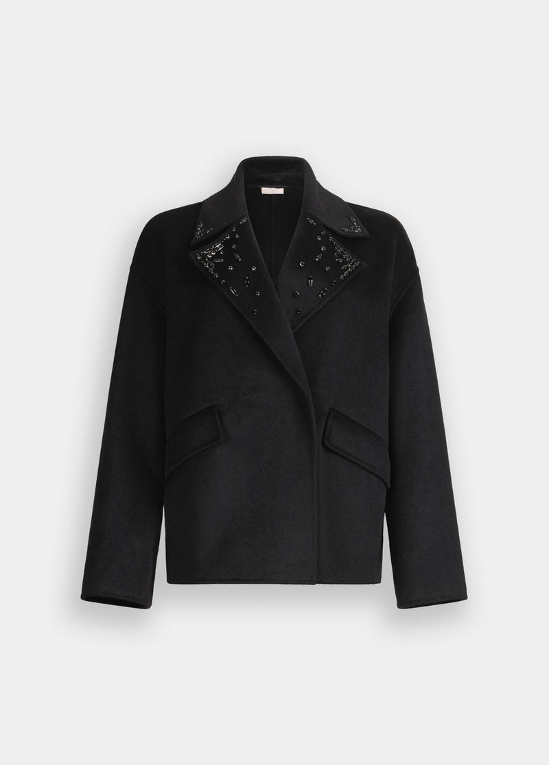 Wool Coat With Bejewelled Embroidery Black