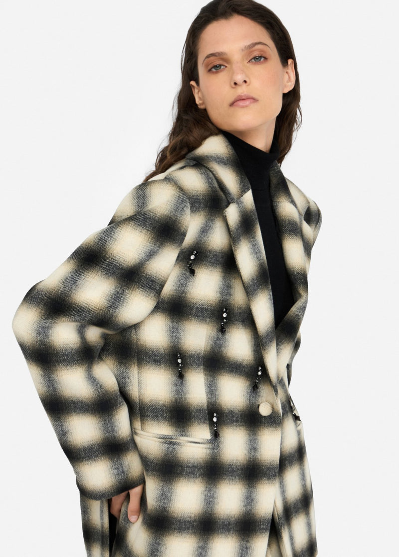 Chequered Jacket With Bejewelled Embroidery