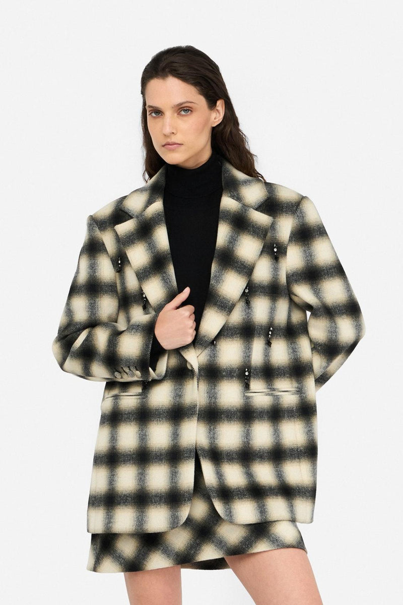 Chequered Jacket With Bejewelled Embroidery