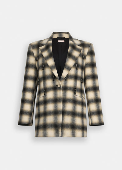 Chequered Jacket With Bejewelled Embroidery